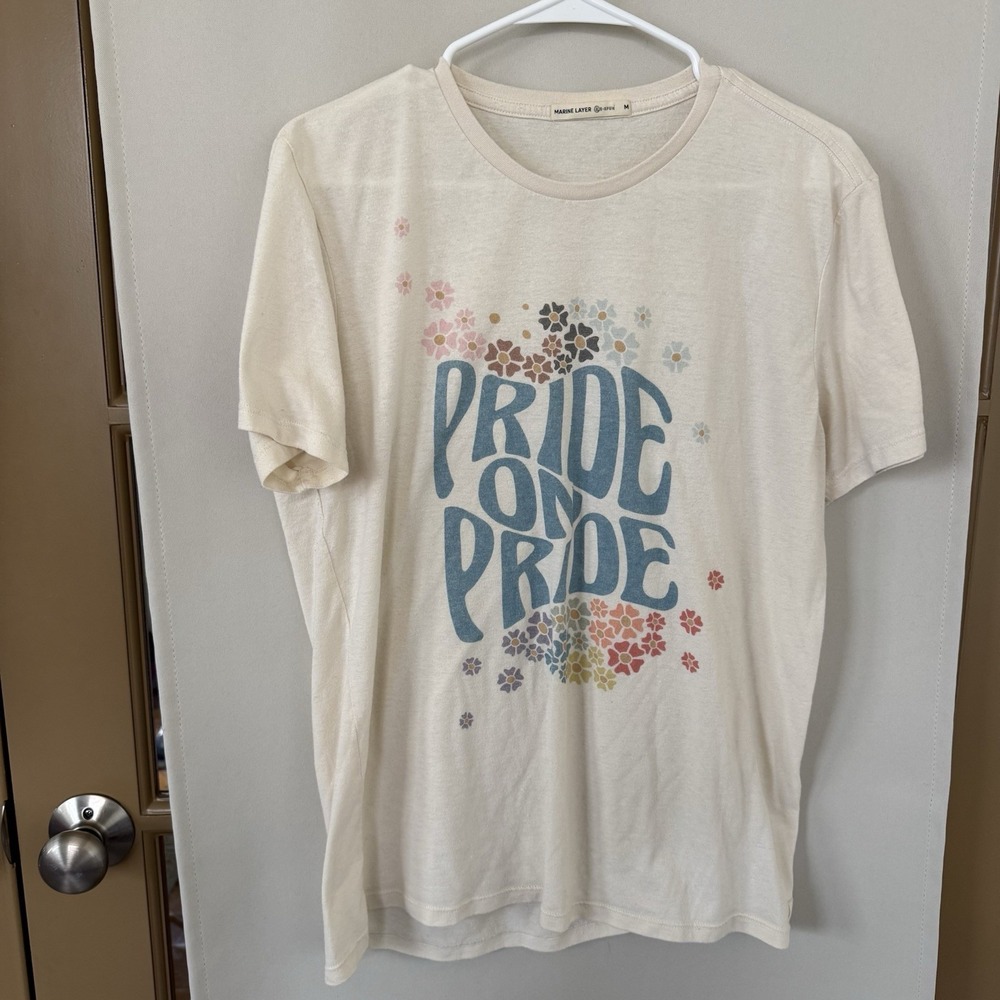 Marine Layer Womens‎ Medium White Pride On Pride Short Sleeve Tee T-Shirt
